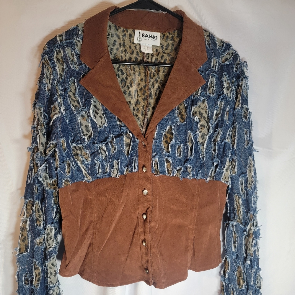 Distressed denim and leopard shirt